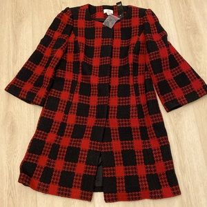 NWT Loft Grunge Style Plaid Coat Checkered Red Black - Size 12